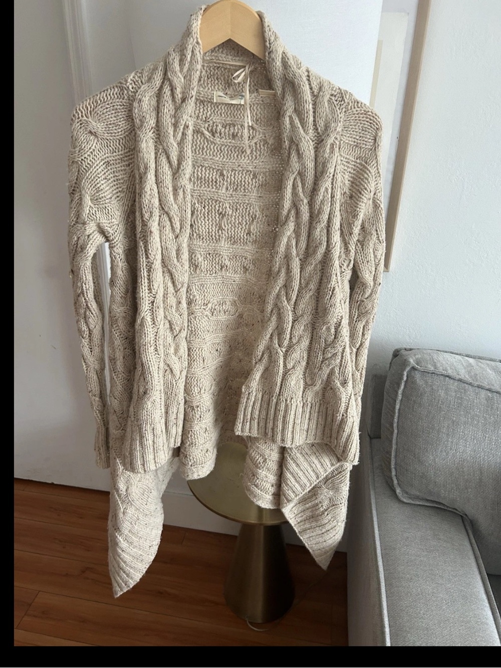 Anthropologie Sleeping on Snow Cardigan Sweater SP Ivory Chunky Cable Knit